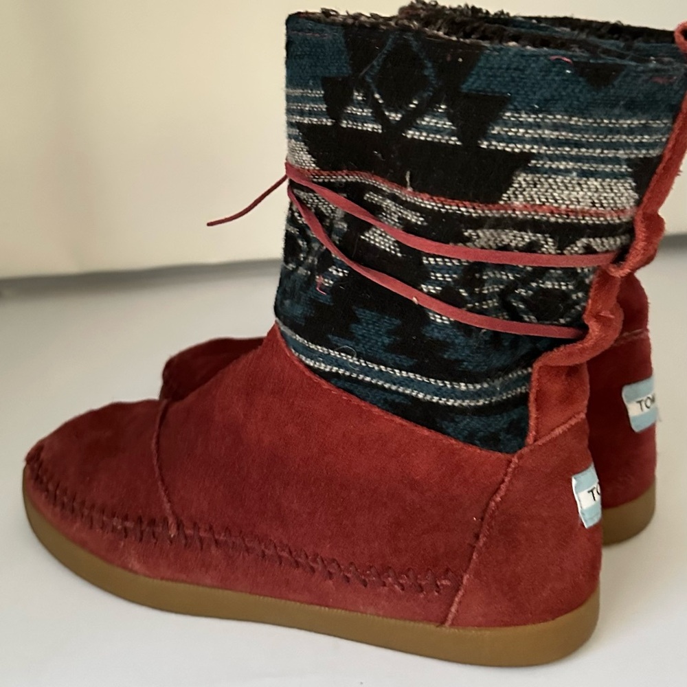 Toms Vintage Nepal Boots Suede Jacquard Aztec Print Fleece Lined Winter - Picture 4 of 9